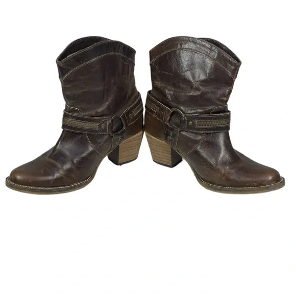 Dingo Metro Leather Ankle Boots Size 9 Harness Zipper Accents Urban Boot Brown - Picture 4 of 8